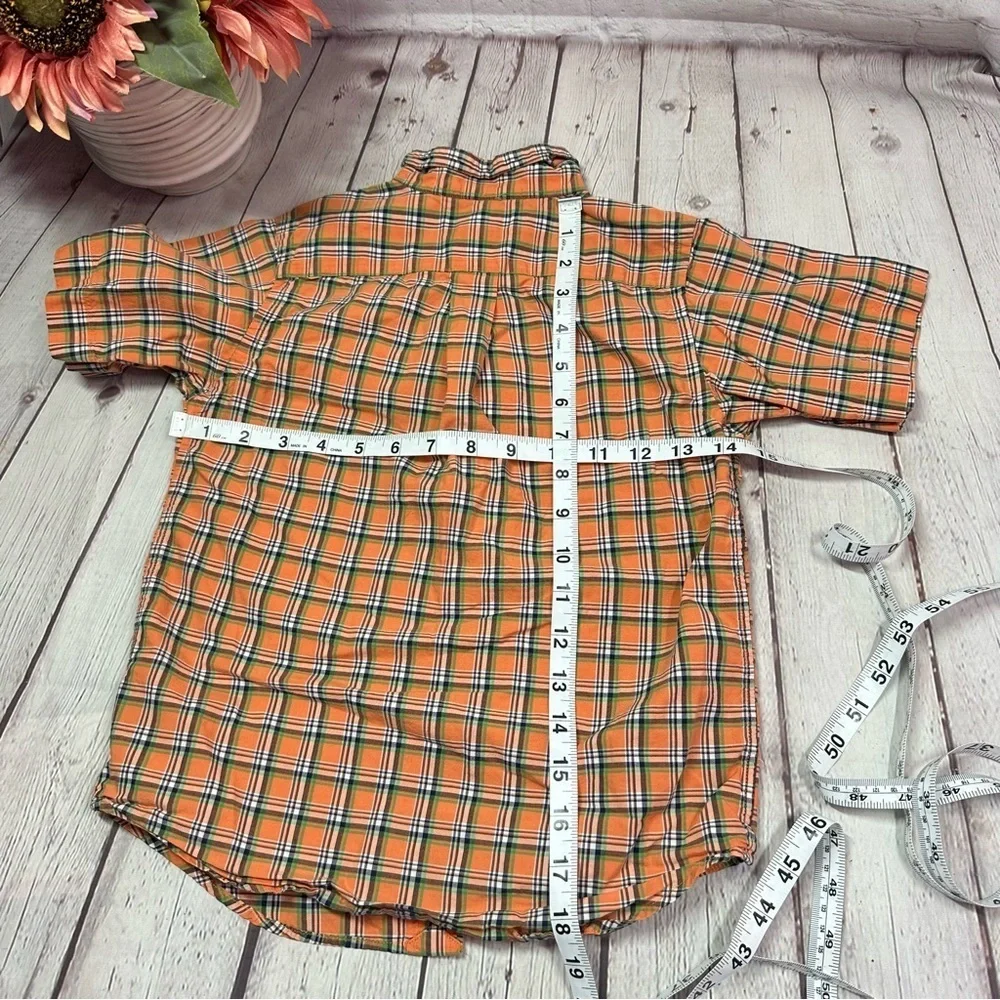 Ralph Lauren Orange and Green Plaid button front Shirt boys sz 6 100% cotton